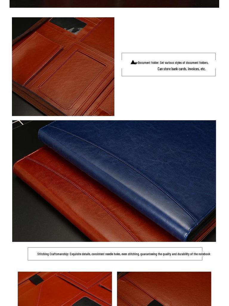 Multifunctional A4 Leather Zipper Manager Folder for Business Contracts and Office Materials