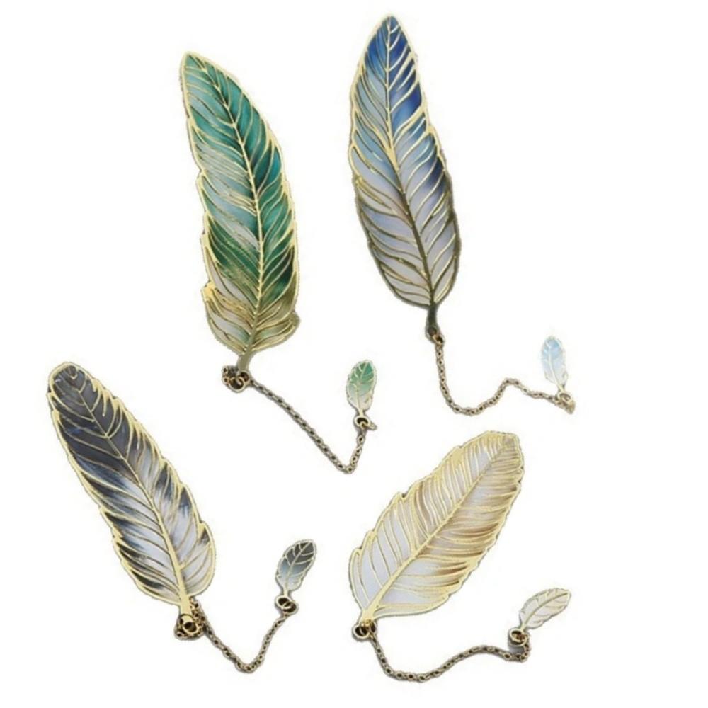 4Pcs Chinese Style Metal Feather Bookmark Vintage Decorative Bookmark Office Reading