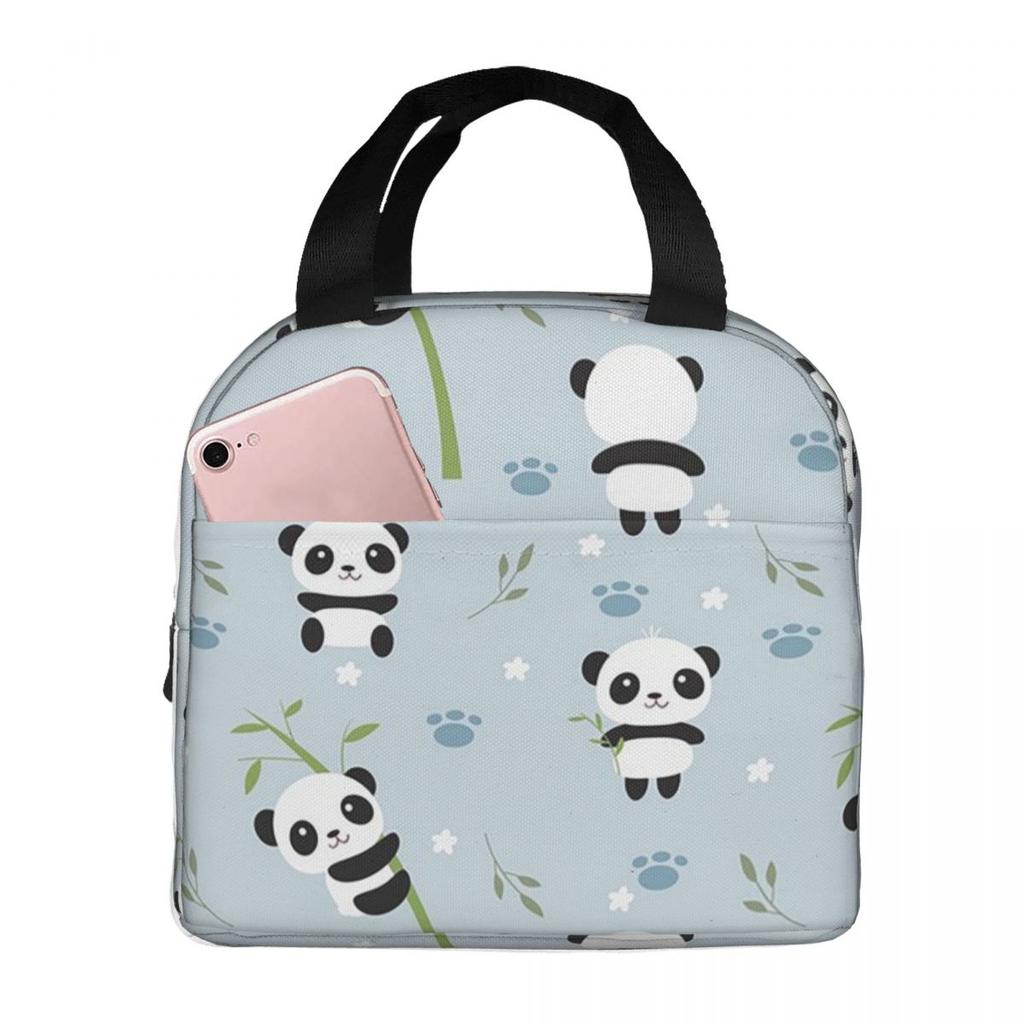 Cartoon Panda And Bamboo Pattern Insulated Lunch Bag for Women Kids Leakproof Food Boxes Thermal Lunch Box Tote