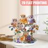 Uilen Zittend Boom Ornament, 2D Acryl Uil Decoratie met Voet, Kleurrijk Uil Bloemenboom Ornament voor Bureau Boekenkast Decoratie