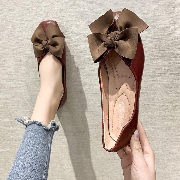 Fashion New Fashion Pumps Soft Casual Women Sneakers 2024 Fashion Women Low Heel Square Toe Bow Solid Color Ladies Flat Shoes