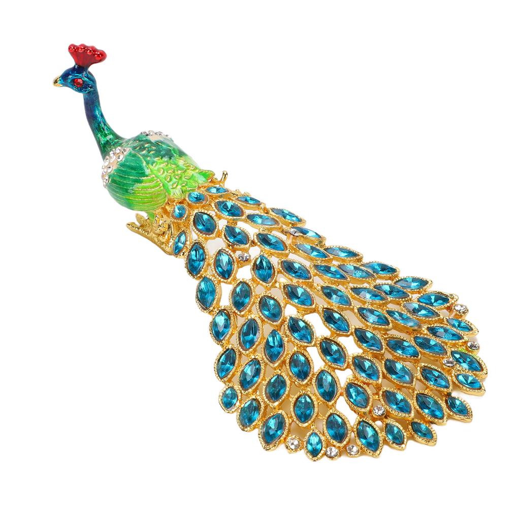Peacock Jewelry Box for Rings Earrings Metal Collectible Mini Peacock Figurine Jewelry Organizer with Rhinestones for