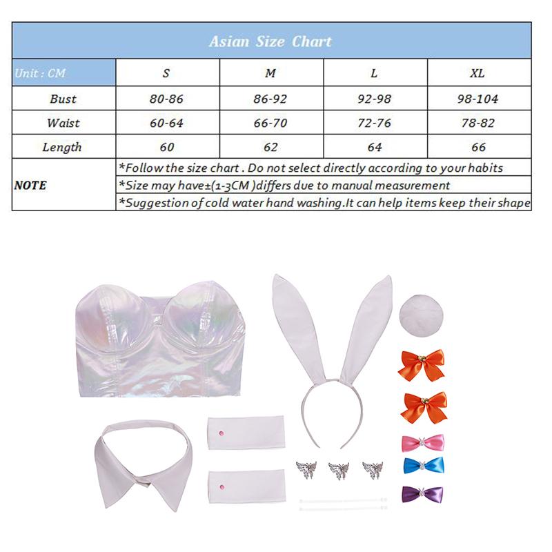 Game Kangel Bunny Girl Costume Women Elastic Leather Fabric Sexy Cosplay Bunny Suit White Jumpsuits