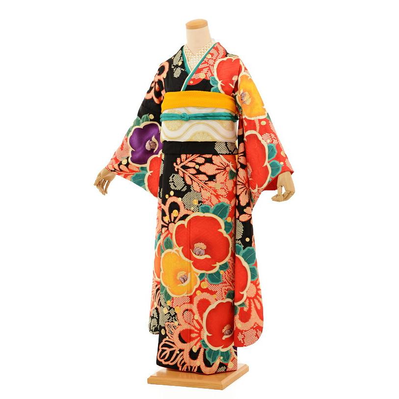 [Rental] [Furisode] [Costume Rental] Furisode Rental 940 earthmusicecology Kurochi Tsubaki Kanoko [Marriage] [Graduation Ceremony] [Full Set]