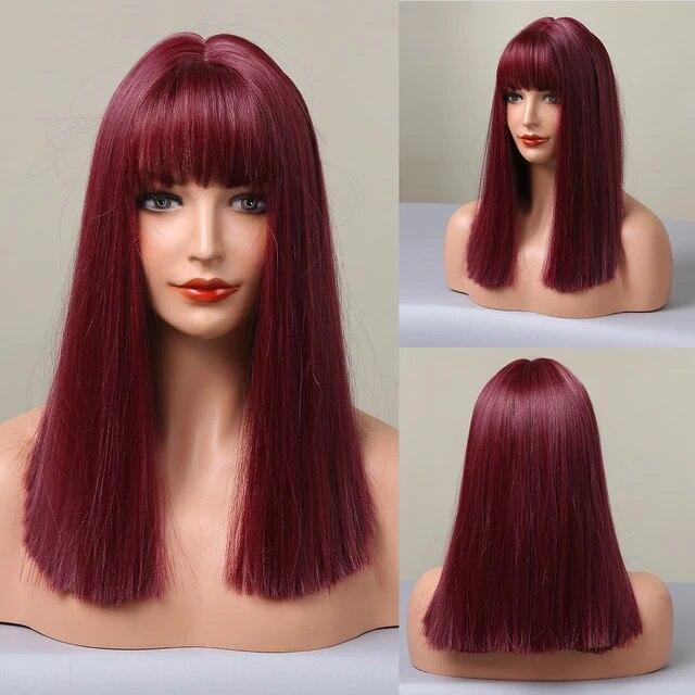 Peruci sintetice drepte mătăsoase blonde cu breton Perucă lungă medie platină naturală pentru femei Cosplay rezistentă la căldură