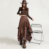 Wildleder-Spitzenrock Damen Hohe Taille Vintage Locker Lang