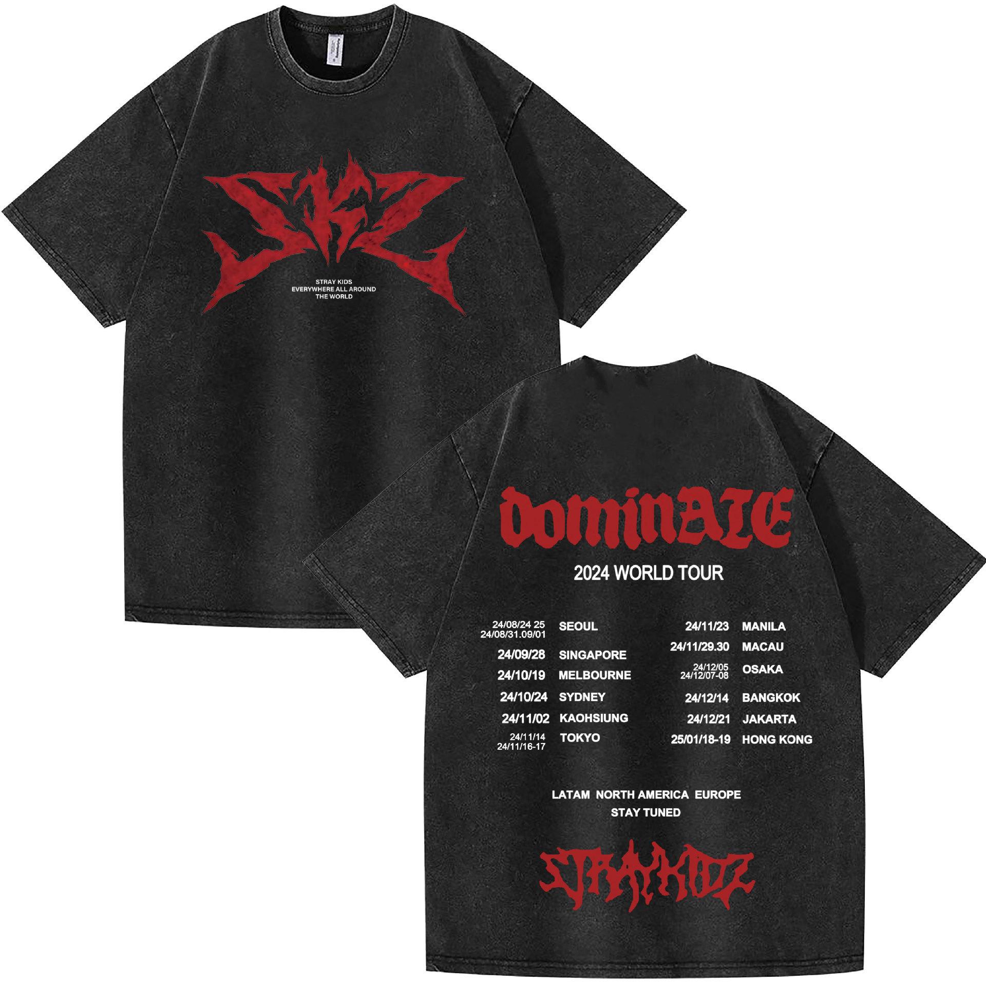 Washed Stray Kids Combination Peripheral Printing Summer Short-Sleeved T-Shirt Pure Cotton Loose S