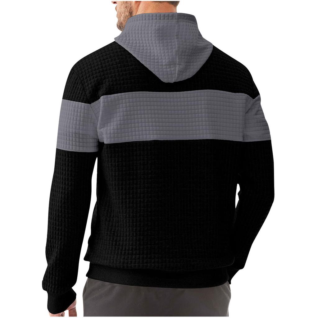 Men's Casual Sweatshirts Long Sleeve Drawstring Color Block Pullover Graphic Hoodies With Pockets