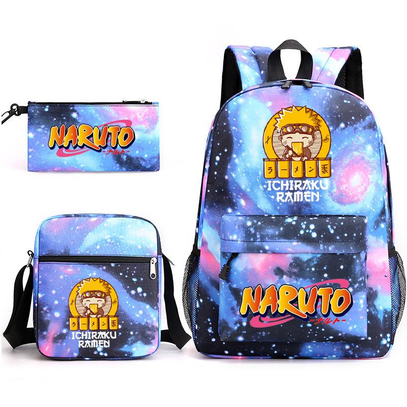 Naruto Starry Sky School Bag Three-Piece Shoulder Bag Pencil Case Anime Cartoon Backpack Male