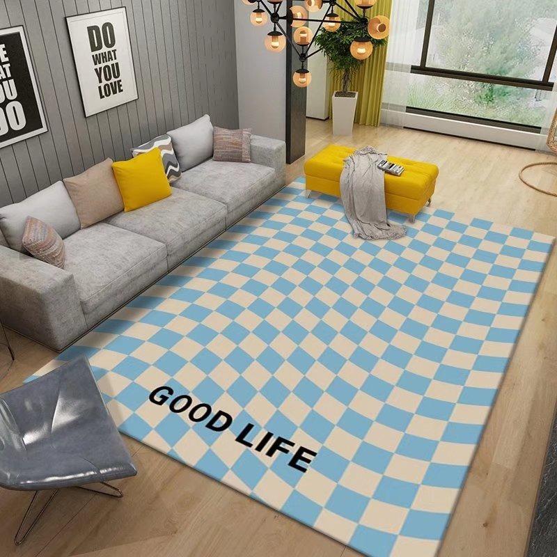 Living Room Carpet Large Area Loop Pile Non-slip Rug Bedroom Bedside Floor Mat Colorful Checkerboard Style Home Decoration Rugs