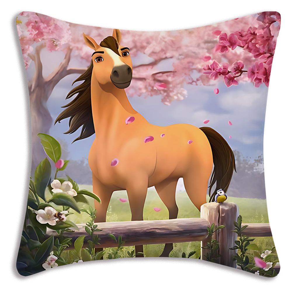 

Spirit Riding Free Horses Pillow Covers Cartoon Sofa Decorative Home Doublesided Printing Short Plush Cute Cushion Cover 66x66cm