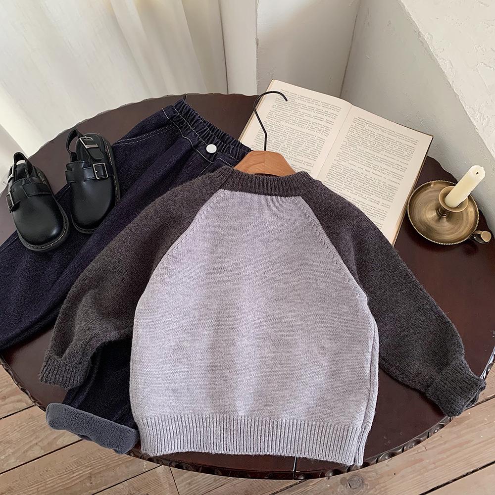 Kino Winter Korean Style Boys' Knitted Cartoon Sweater - Thick, Warm, and Trendy.