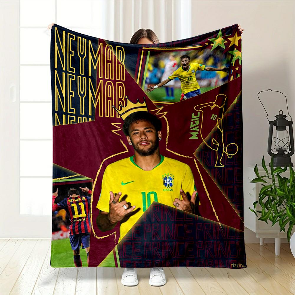 Neymar Football Star Design Flannel blanket for bedroom, living room, sofa, and nap
