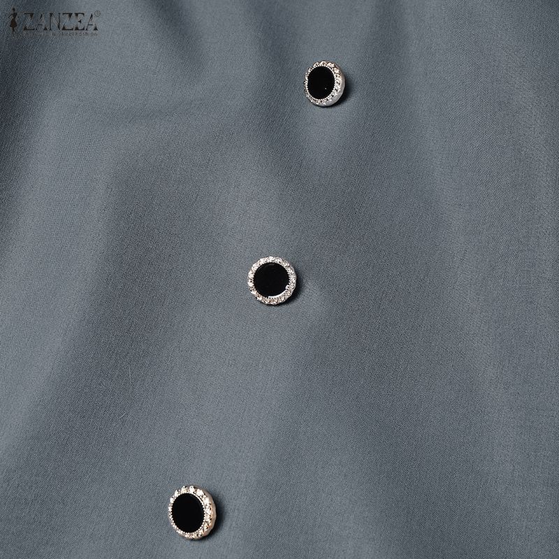 ZANZEA Vestido Casual de Verano para Mujer de Manga Corta y Color Sólido con Cuello Redondo