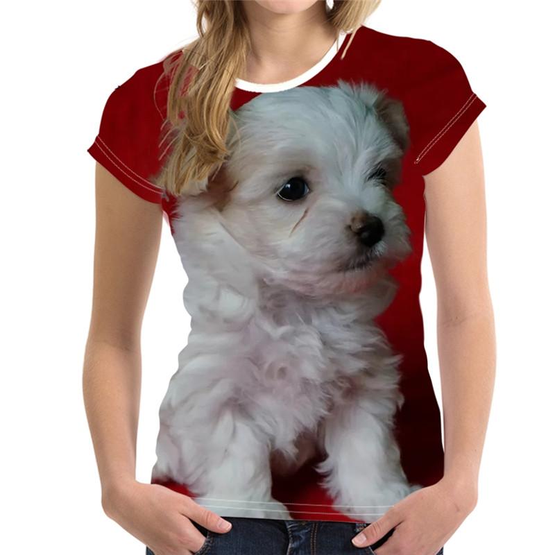 Summer Round Neck 3D Puppy Pattern Printed Top Fashionable and Casual Cute Short Sleeved Women's T-shirts
