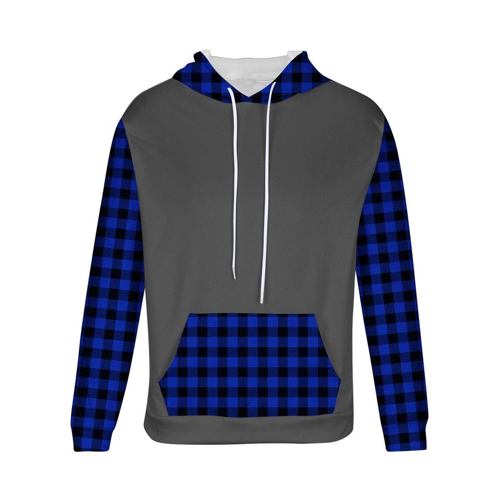 Men's Checked Casual Hooded Drawstring Hoodie Pullover
