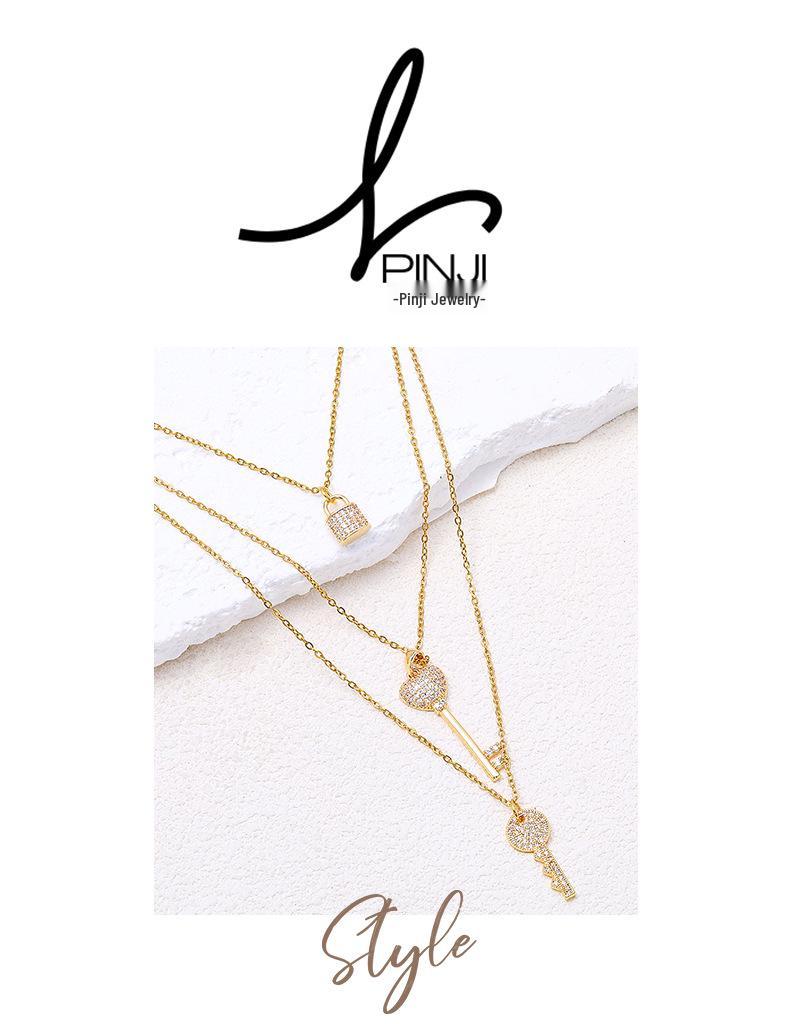 Korean Trendy Multi-layer Pendant Necklace with Letter, Cross, Lock, and Key Charms