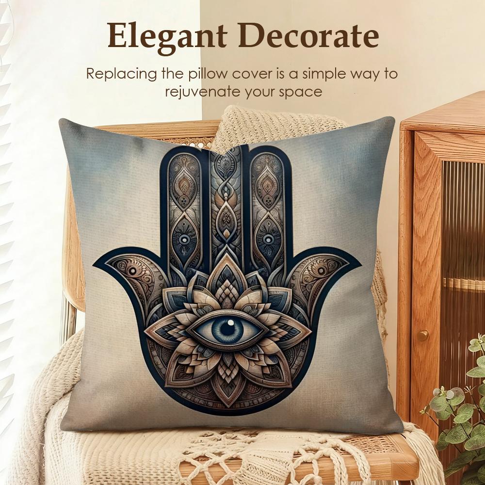 Classic Hamsa Cushion Cover Natural Linen Organic Fabric DoubleSided Printing Sofa Home Decor Gift Pillow Case