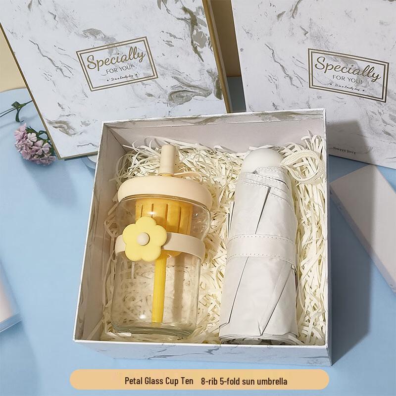 Petal Glass Cup & Sun Umbrella Gift Set 06