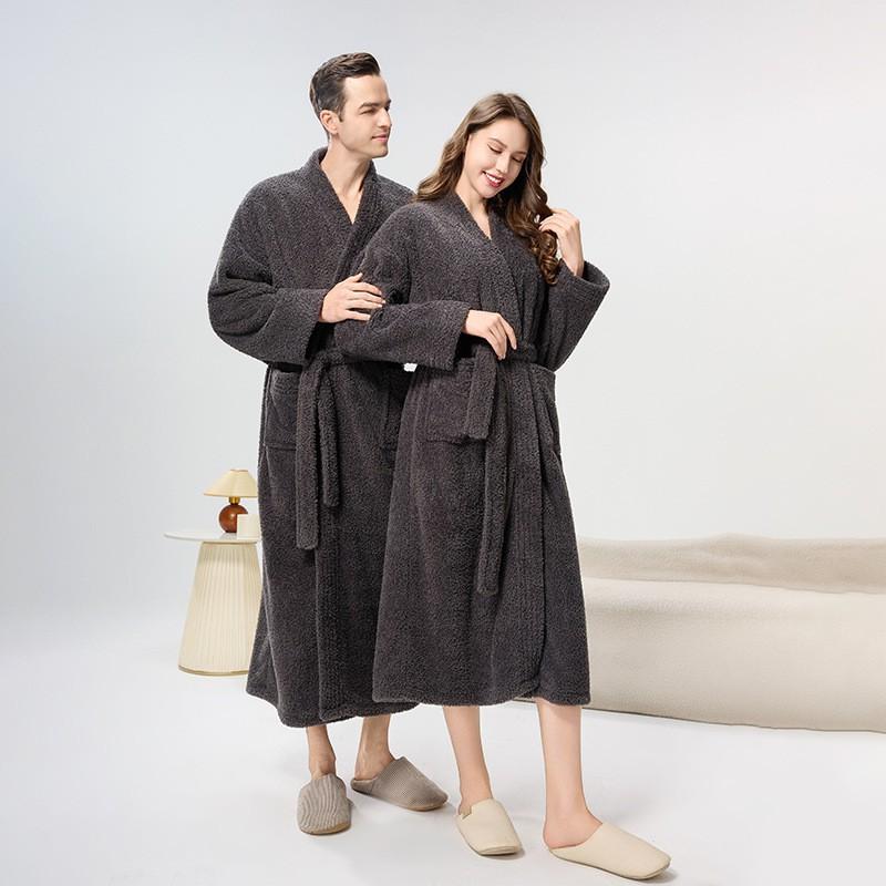Unisex Dicker Korallenfleece Bademantel Herren Damen Übergröße Nachtwäsche Robe Winter Heimgebrauch