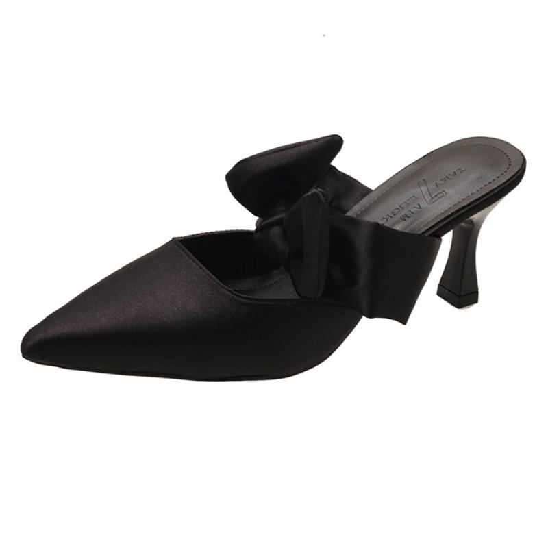 Fashion Elegant Bow Women Heeled Slippers Designer High Heels Shoes 2025 Trend Fad Pointed Toe Stilettos Pumps Summer Sandalias De Mujer