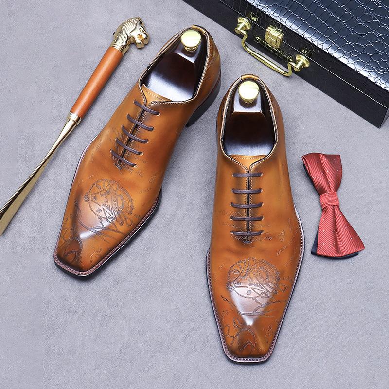 Fashion New Men's Shoes Italian Formal Shoes Oxford Men's Handmade Genuine Leather Laser Carved Business Party Shoes 37-46