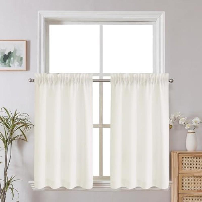 Kurzgardinen im Leinen-Look Küche Wohnzimmer Badezimmer Lichtfilternd Dekoratives Fensterbehang