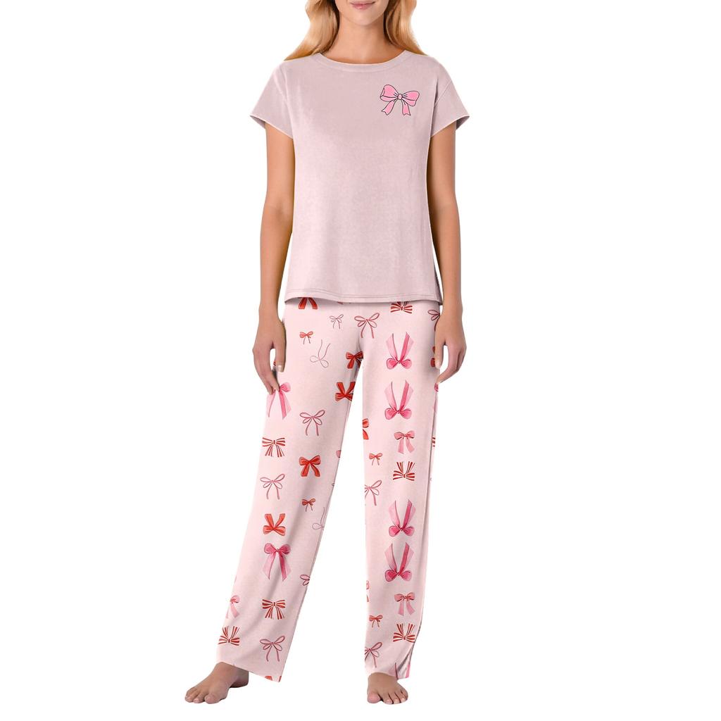 Women's Valentine's Day Butterfly Print Short,Sleeve Pajama Set