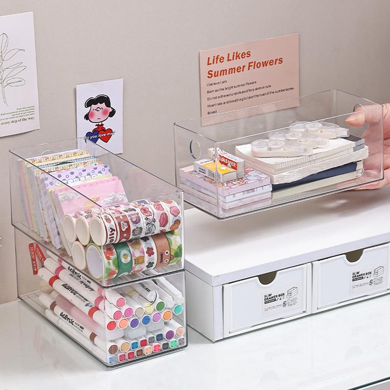 1pc/2pcs Acrylic Round Hole Foldable Drawer Stationery Storage Box Desktop Drawer Office Bedroom Dormitory Organizer Box