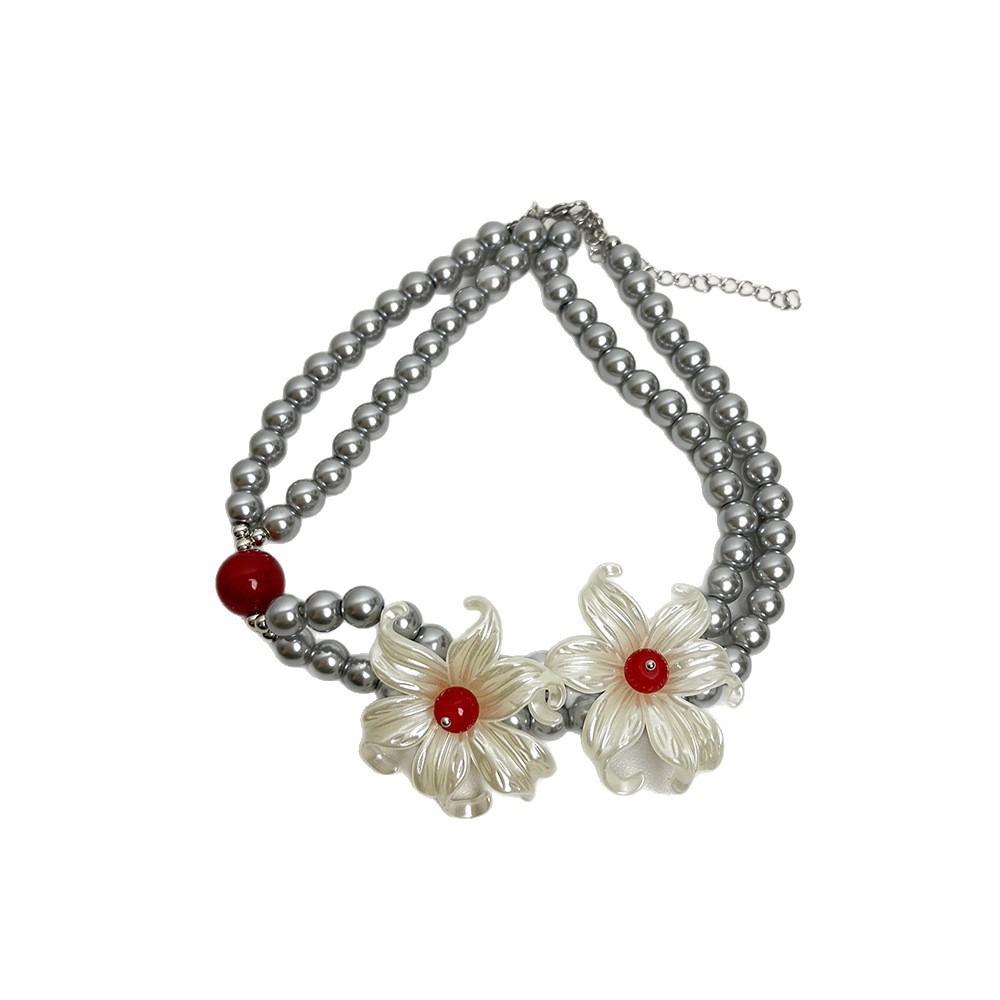 Elegant Pearl Beaded Necklace Vintage Sweet Choker French Style Iris Flower Necklace  Beach