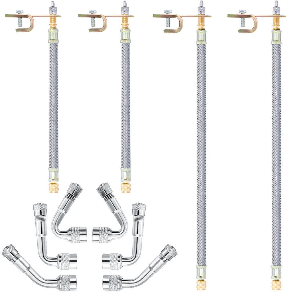 4Pc Valve Stem Extendsions 8/12 Inch Stainless Steel Braid Flexible 6Pc Schrader