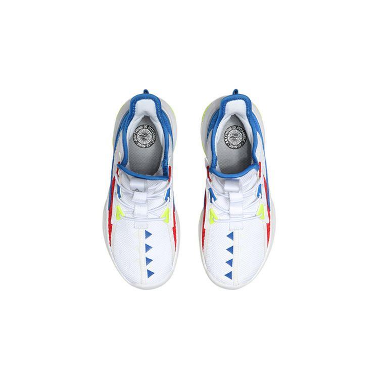 LiNing Youth  Anti-Slip Shock Absorption Wear-Resistant Breathable Mid-Top Basketball Shoes Kids Sneakers White Blue YKCQ246-3