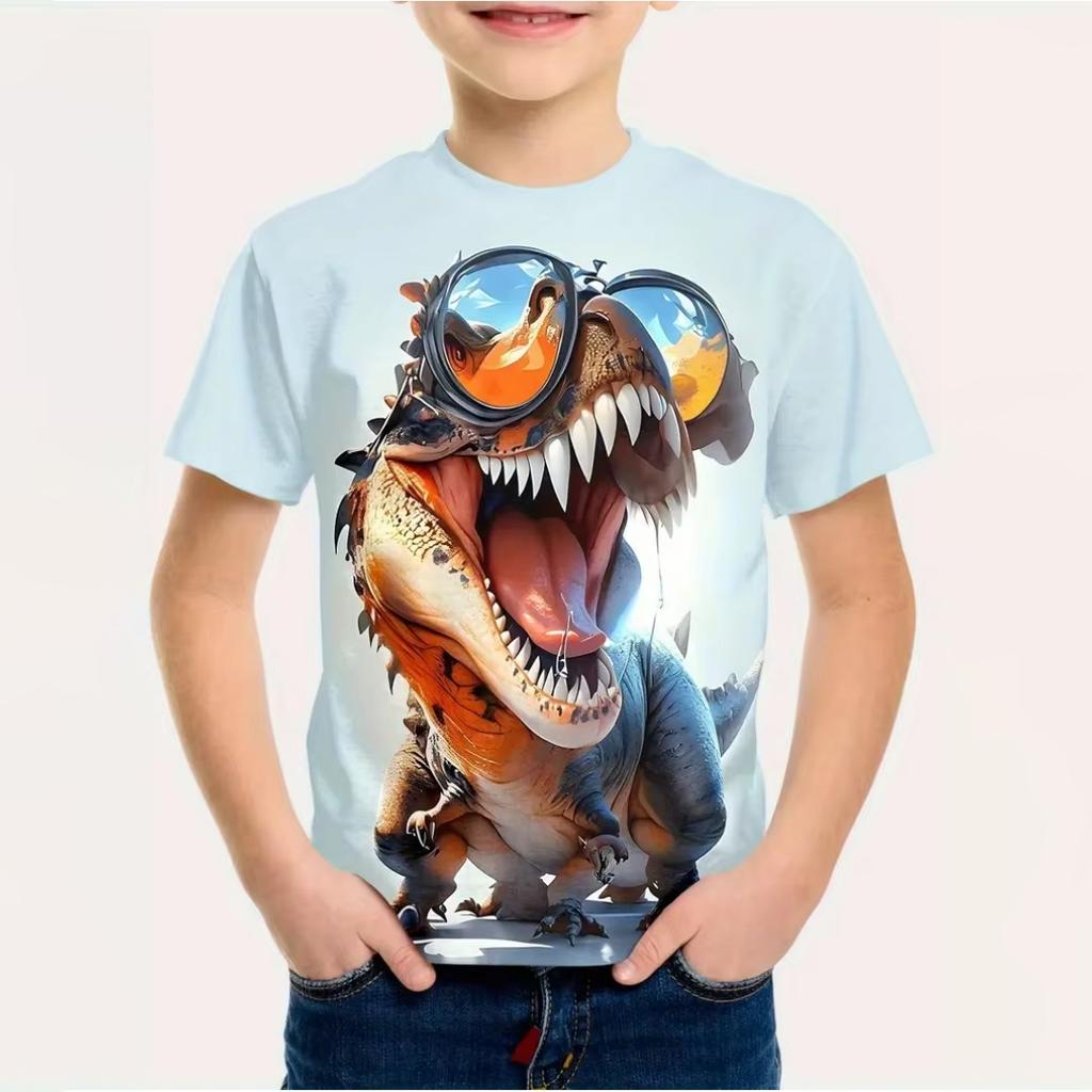 Boy Clothes 3D Print Colorful Dinosaur T-Shirt Summer Outdoor Funny Tshirt for Child Boys Clothes Short Sleeve Tee Top