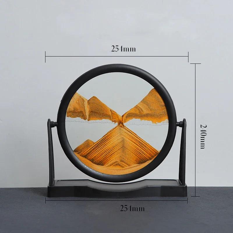 Rotatable Sandscape Moving Sand Art Picture Flowing Sand Painting 3D Liquid Hourglass Round Glass Quicksand Office Home Decor