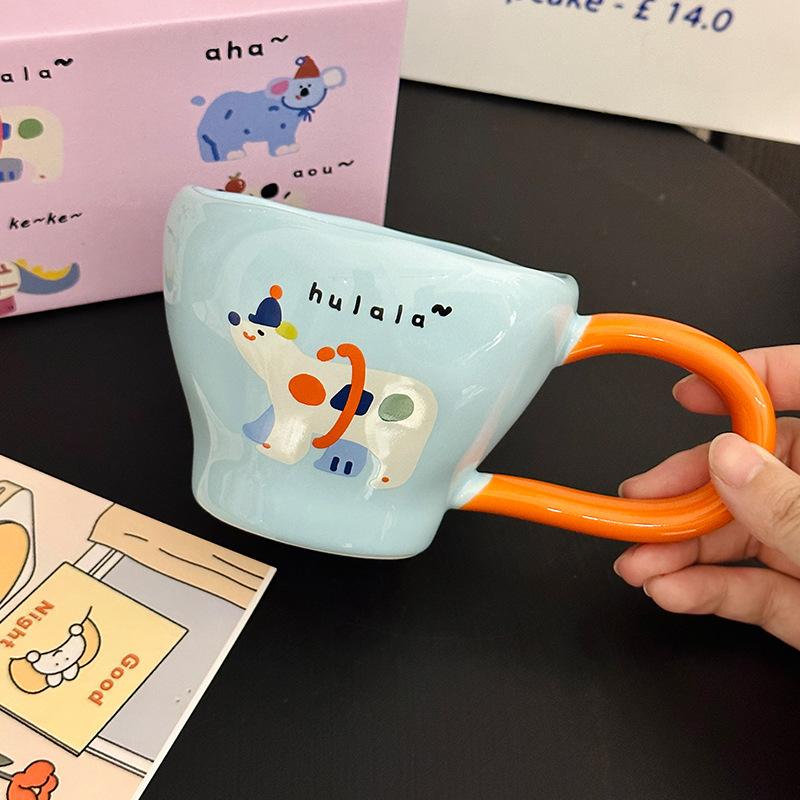 Cute Cartoon Animal Ceramic Mug Big Ear Handle Coffee Cup Home Breakfast Oat Milk Cup Souvenir