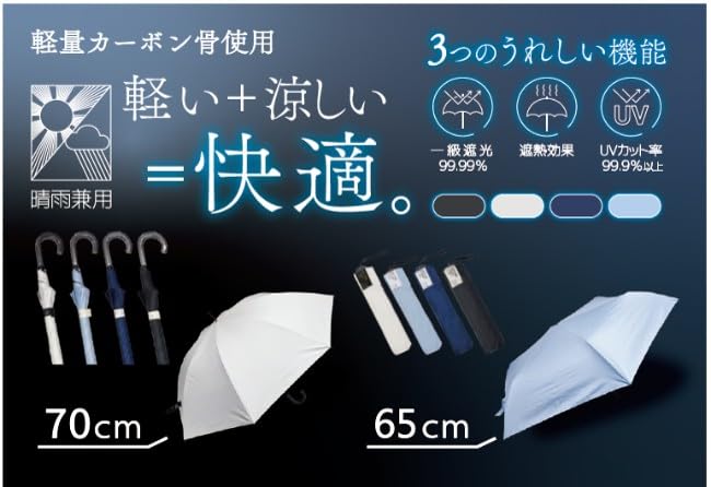 Rose Sangyo 65cm Lightweight Folding Umbrella for Sun and Carbon Saxe 61655221 Men's Rain, Fiber, Color,