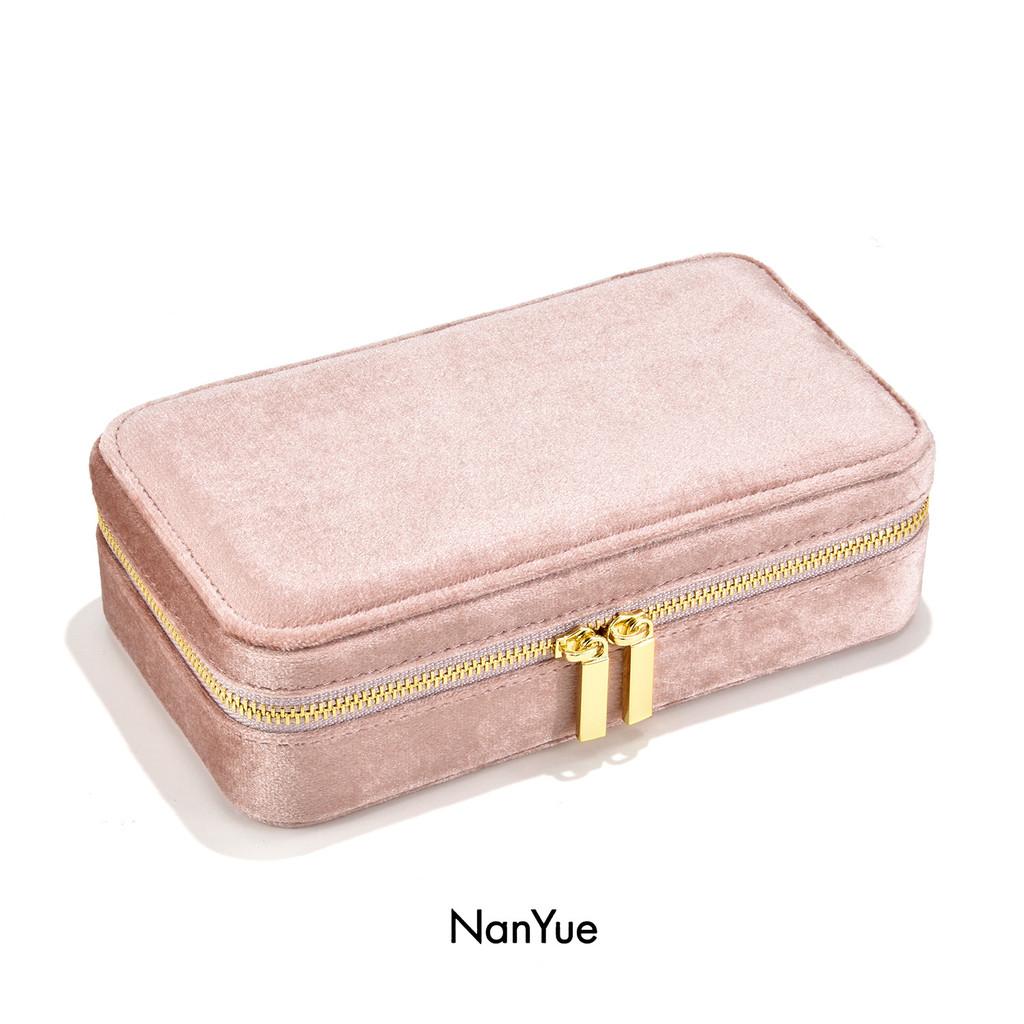 Velvet Jewelry Organizer For Rings And Earrings With Zipper Closure For Home Storage