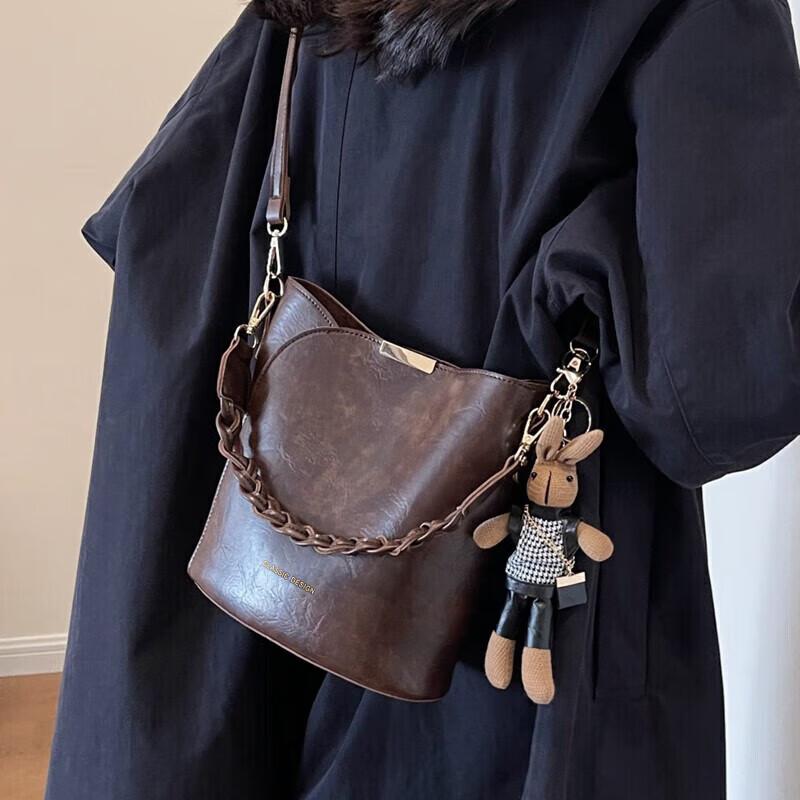 YUYULA Leder Handtasche, Damen Umhängetasche, Beuteltasche, Schultertasche, Kaffeefarbe, mit Geschenkbox