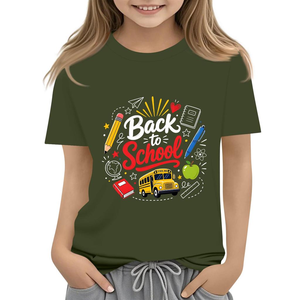 Children's Casual and Fashionable Round-Neck Printed Short-Sleeve Top for Back-to-School