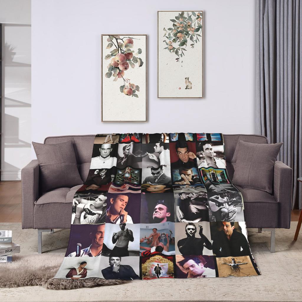 Robbie Williams Tour Flannel Blankets Soft Durable Throw Blanket for Bedroom Airplane Travel Aesthetic Bedspread Sofa Bed Cover