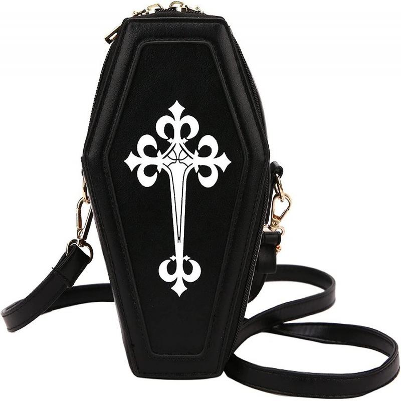 Geantă crossbody pentru femei Heytea ovelty Crucifix Coffin, Geantă de umăr PU Gothic Lolita Retro Kawaii pentru ocazii casual, bal (Negru) black