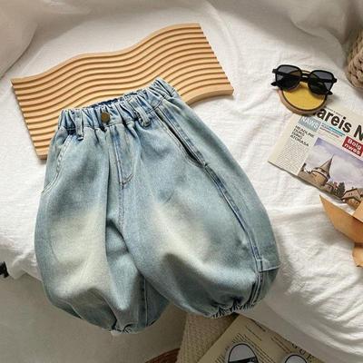 Frühling Herbst Kinder Mädchen Jungen Jeans Baumwolle Buchstabenaufkleber Säugling Babys Jungen Denimhosen Locker Retro Wasser-gewaschen Kleinkindhosen