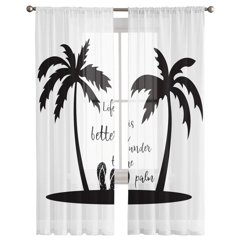Summer Palm Tree Slippers Tulle Curtains Balcony Room Fashion Printed Sheer Curtain Living Room Window Modern Decor