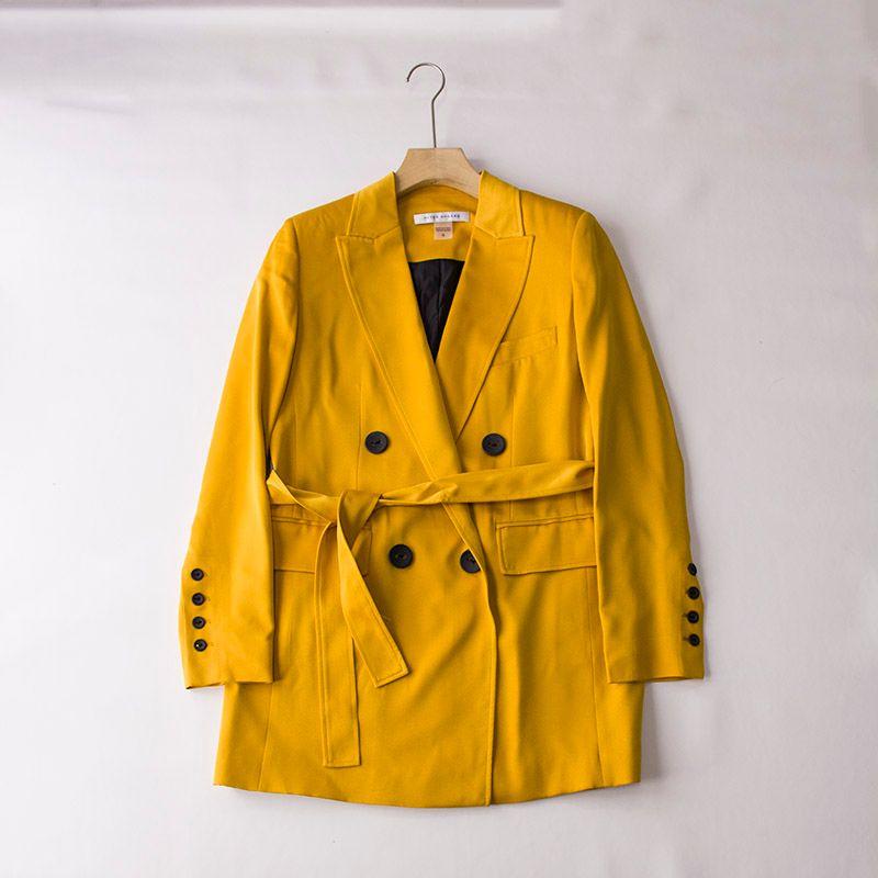 

The Suit Is Better with a Little Color. This Suit Is Really Not Bad. Women s Double-Breasted plus Belt Long-Sleeved Suit Yellow 14