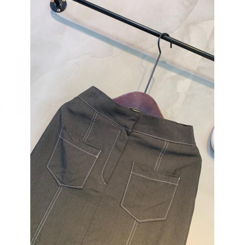 C S In The Room Xiao StitCh Denim Slit Long Skirt 2 Color