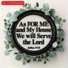 2d Flat 20*20cm “as for Me and My House We Will Serve The Lord” Circular Wooden Wall Art Decoration, with Holly Decoration, for Home, Cafe, Office.