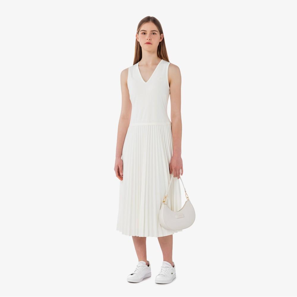 [Lacoste] Women's V-Neck Sleeveless Pleated Dress EF8849-56G70V