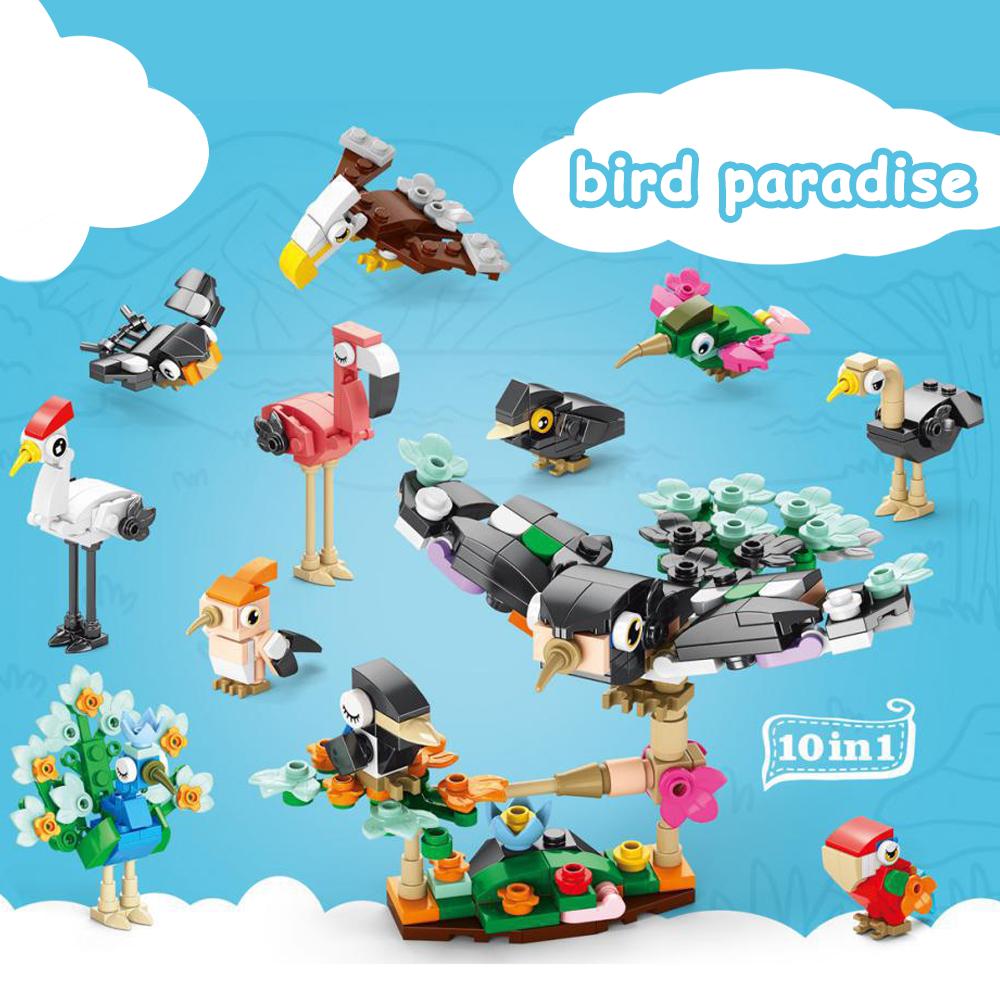 Mini Birds Series Building Block Crow Swallow Peacock Hoopoe Flamingo Parrot Eagle Bricks Toys 10in1 Educational Children Gifts