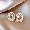 Light Luxury High-end Dripping Oil Round Tulip Butterfly Earrings Fashion Stud Earrings Niche Temperament New Earrings