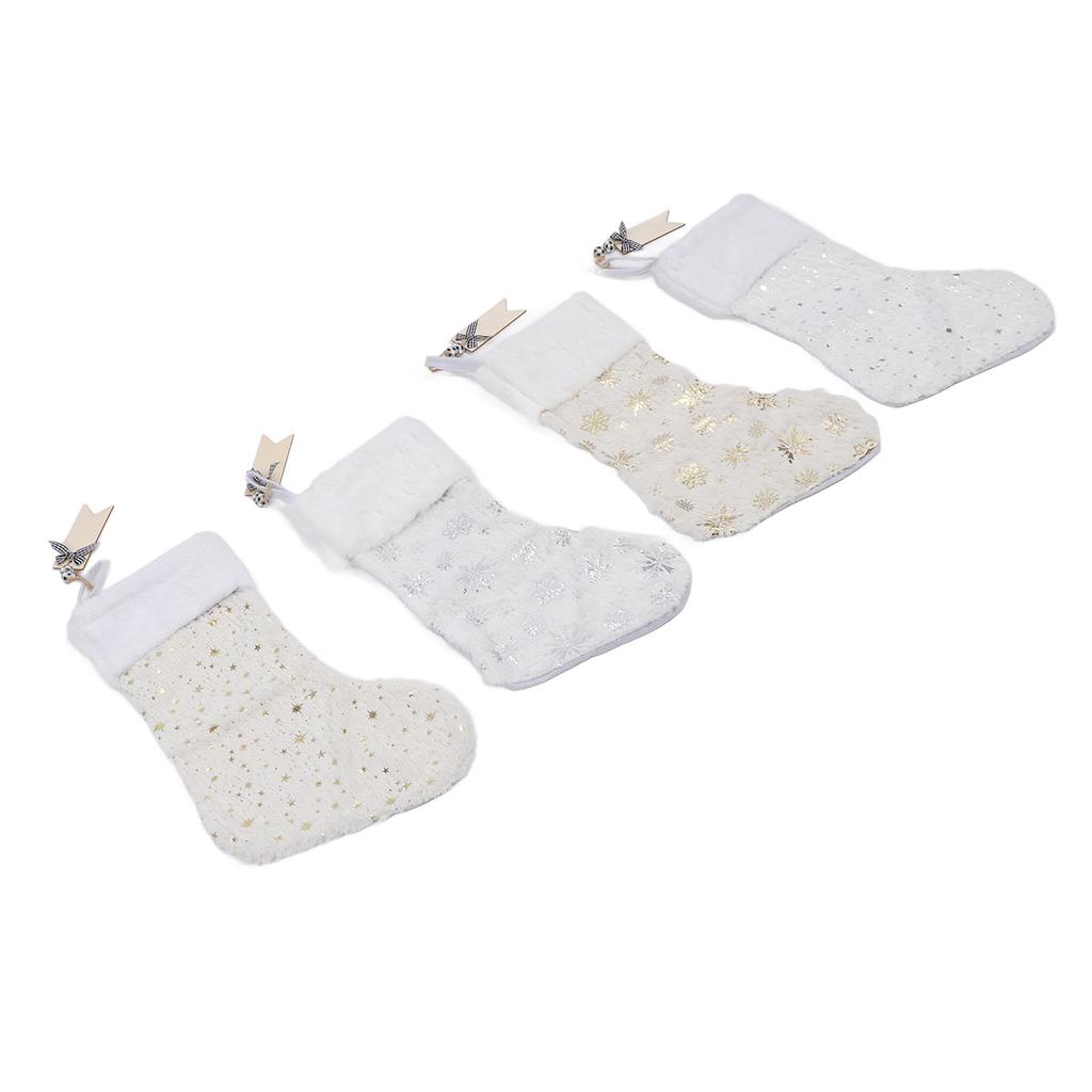 4pcs Stockings Decoration Snowflake Pattern Hot Stamping Technology Xmas Stockings with Wood Tags